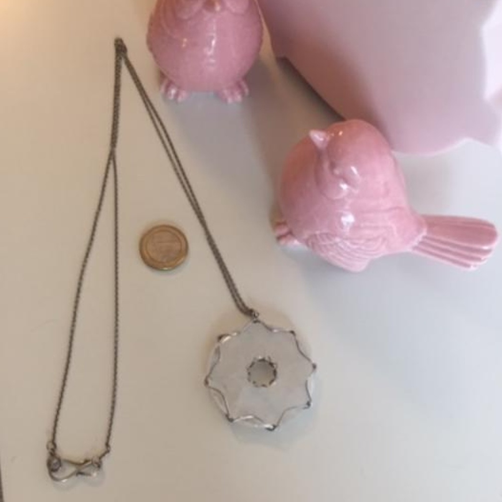 Carved smooth Quartz donut disc necklace
